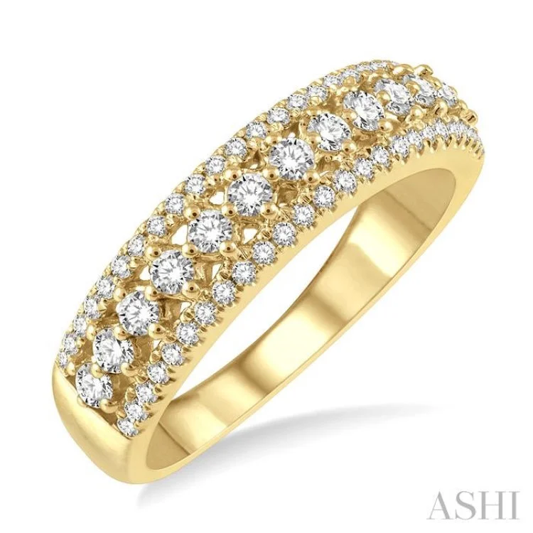 5/8 ctw Triple Row Round Cut Diamond Fashion Band in 14K Yellow Gold