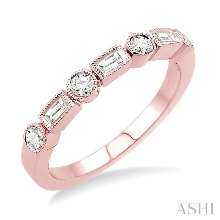 3/8 Ctw Round and Baguette Diamond Wedding Band in 14K Rose Gold