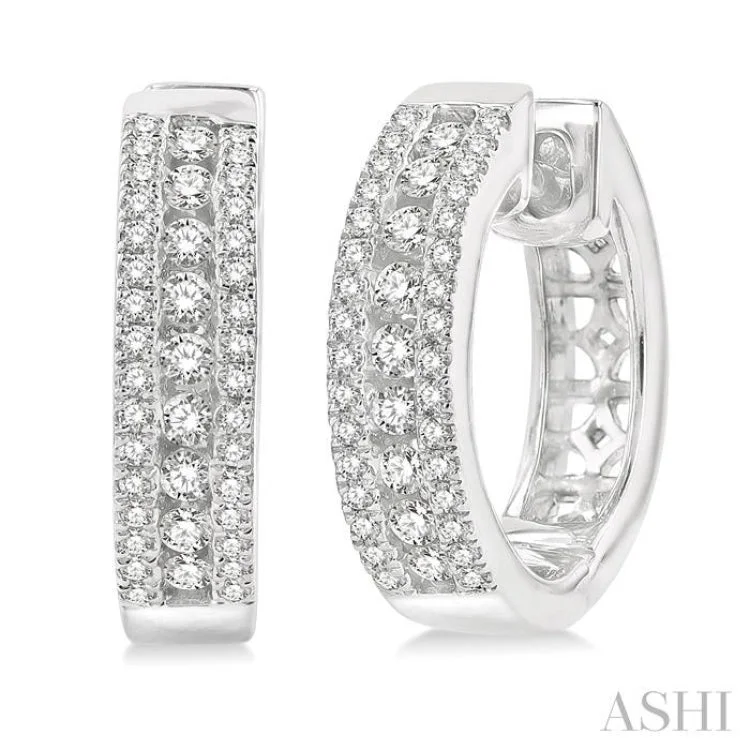 1/2 ctw Channel Set Round Cut Diamond Hoop Earring in 14K White Gold