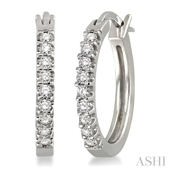 1/4 Ctw Round Cut Diamond Hoop Earrings in 14K White Gold