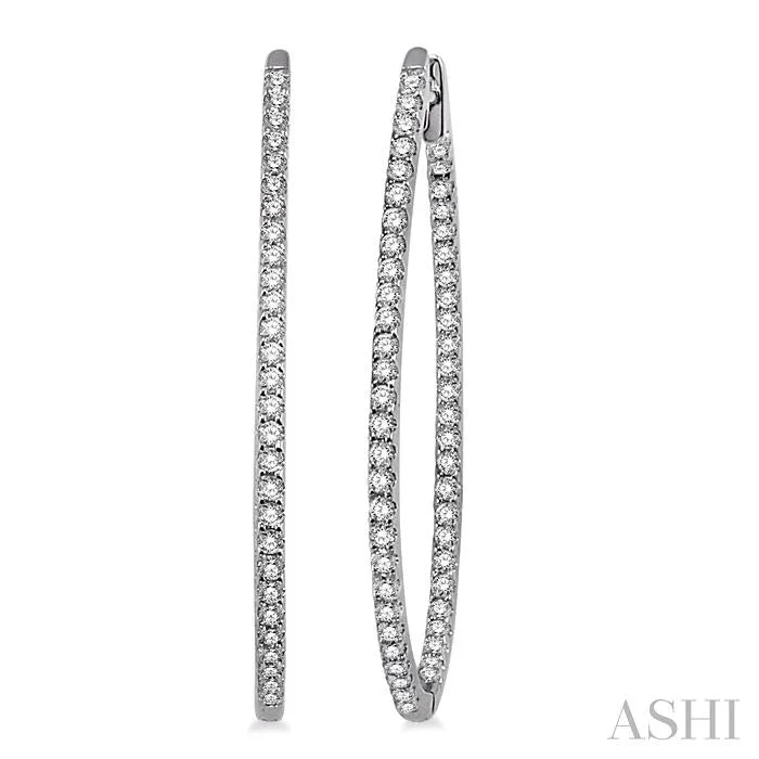 1 1/4 Ctw Round Cut Diamond Hoop Earrings in 14K White Gold