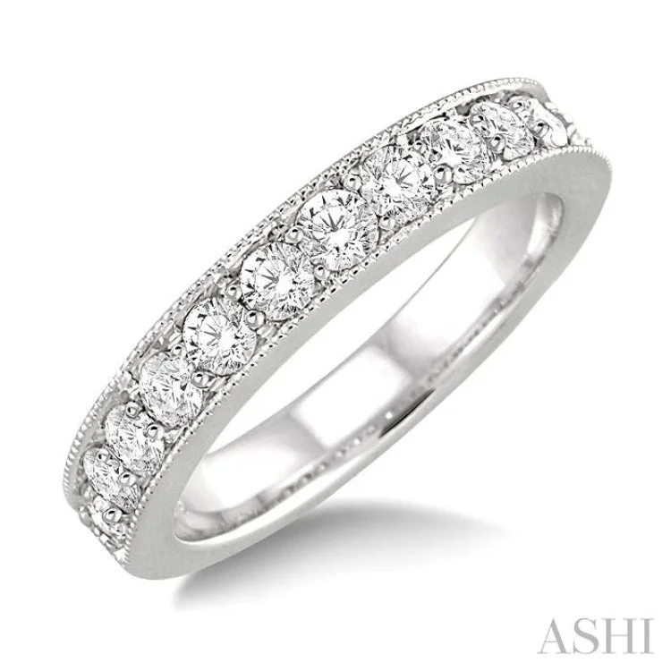 3/4 Ctw Round Cut Diamond Wedding Band in 14K White Gold