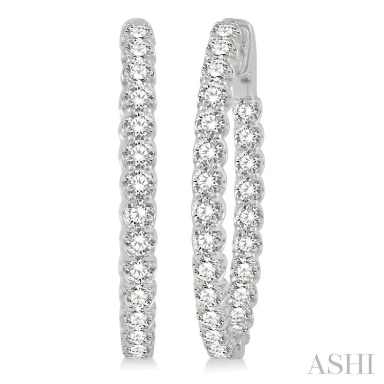 4 ctw Round Cut Diamond In-Out Oval Shape Hoop Earrings in 14K White Gold