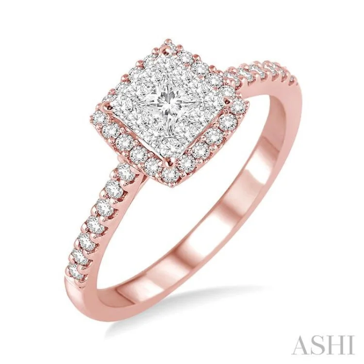 1/2 Ctw Square Shape Diamond Lovebright Ring in 14K Rose and White Gold