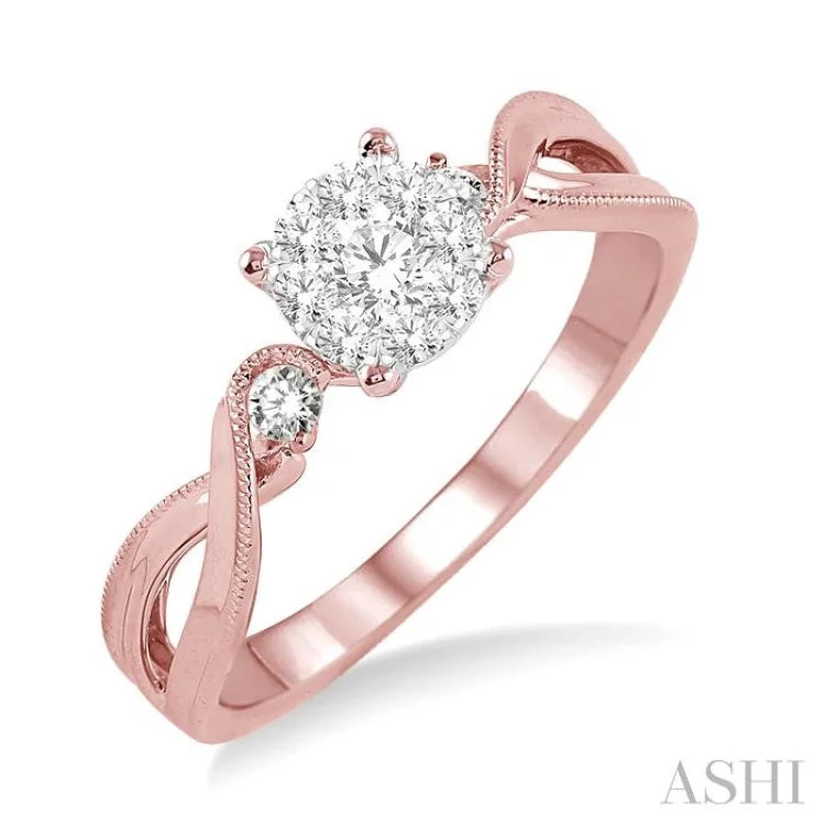 1/3 Ctw Round Cut Diamond Lovebright Engagement Ring in 14K Rose and White Gold