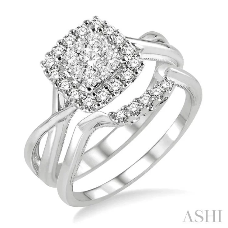 1/2 Ctw Diamond Lovebright Wedding Set with 1/2 Ctw Engagement Ring and 1/20 Ctw Wedding Band in 14K White Gold