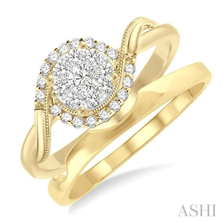 1/3 Ctw Diamond Lovebright Wedding Set with 1/3 Ctw Round Cut Engagement Ring and Shadow Band in 14K Yellow and White Gold