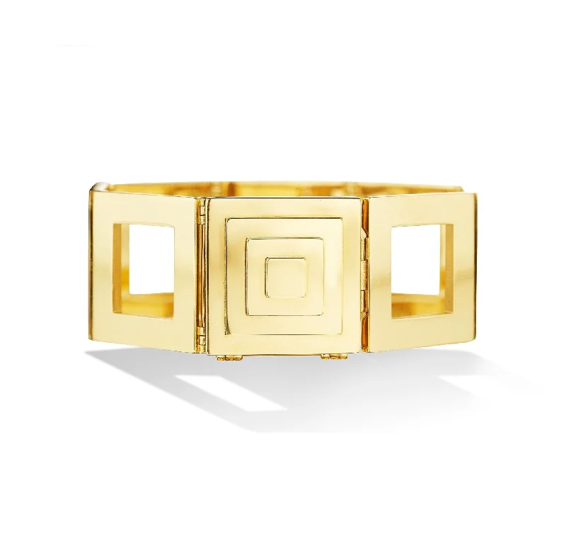 Wide Yellow Gold Foundation Square Link Bracelet