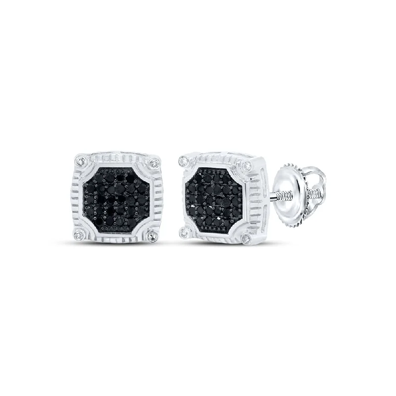 10kt White Gold Round Black Color Enhanced Diamond Square Earrings 1/3 Cttw