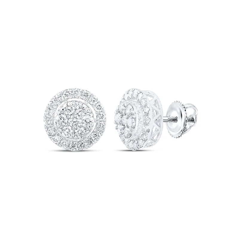 10kt White Gold Round Diamond Cluster Earrings 1-1/4 Cttw