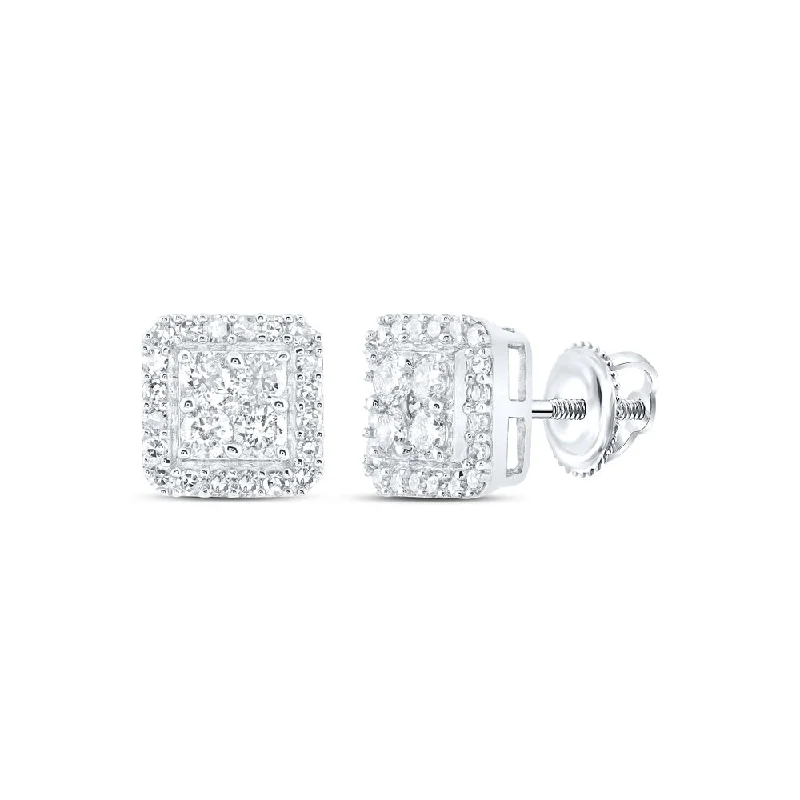 10kt White Gold Round Diamond Square Earrings 5/8 Cttw