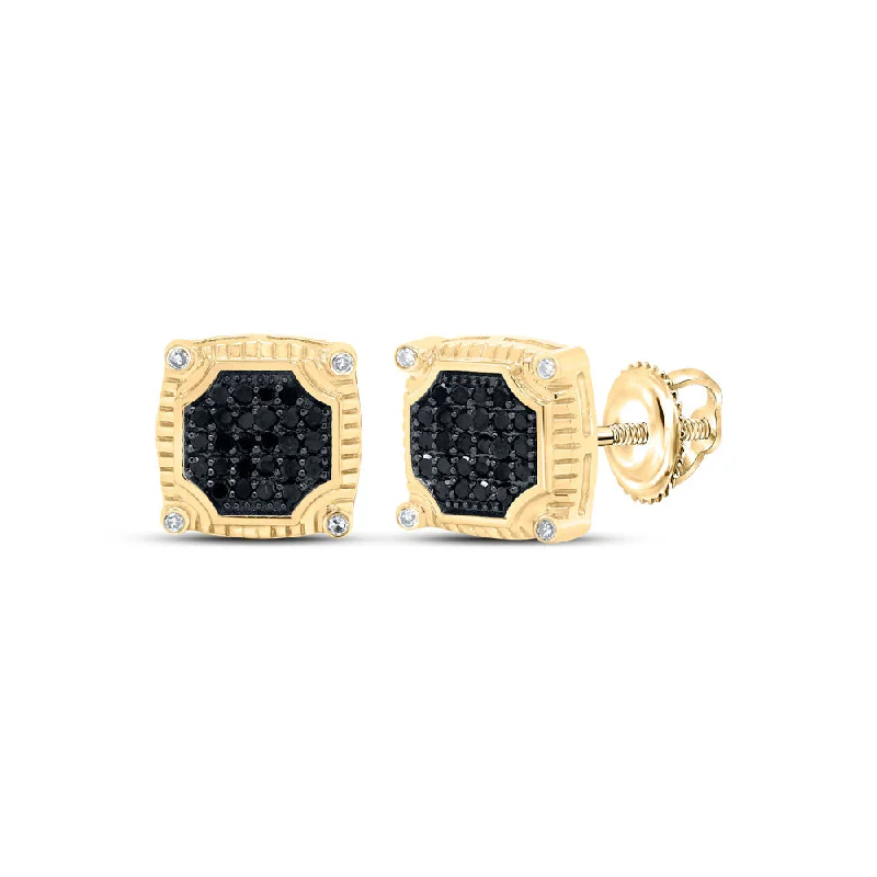 10kt Yellow Gold Round Black Color Enhanced Diamond Square Earrings 1/3 Cttw