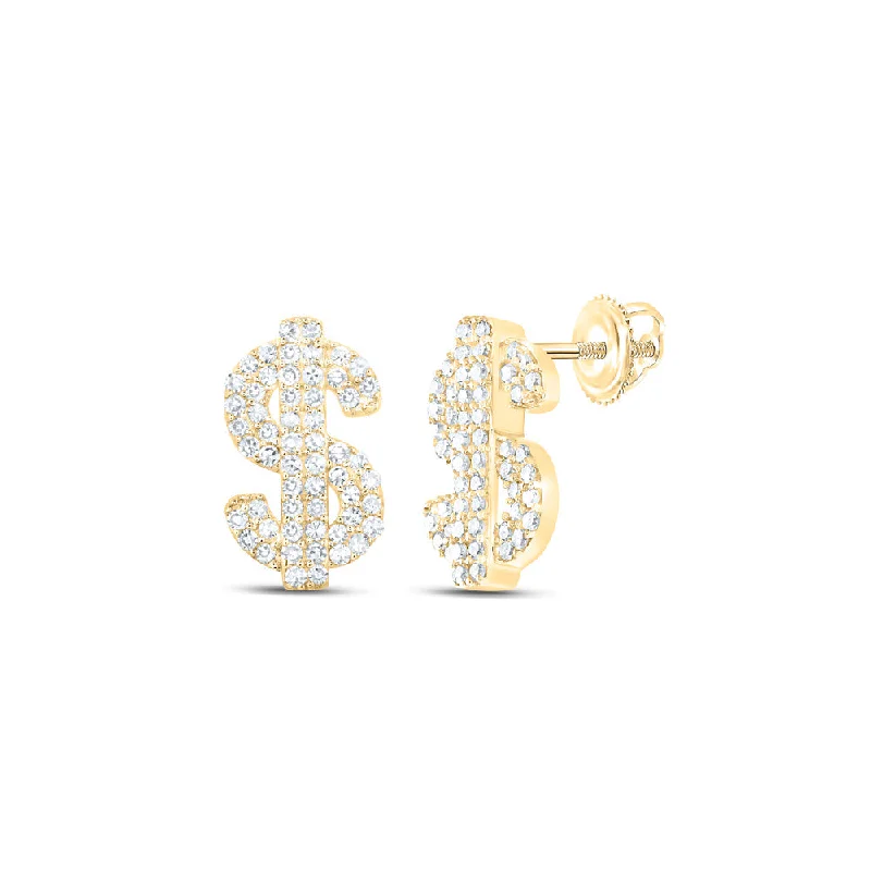 10kt Yellow Gold Round Diamond Dollar Sign Stud Earrings 1/3 Cttw