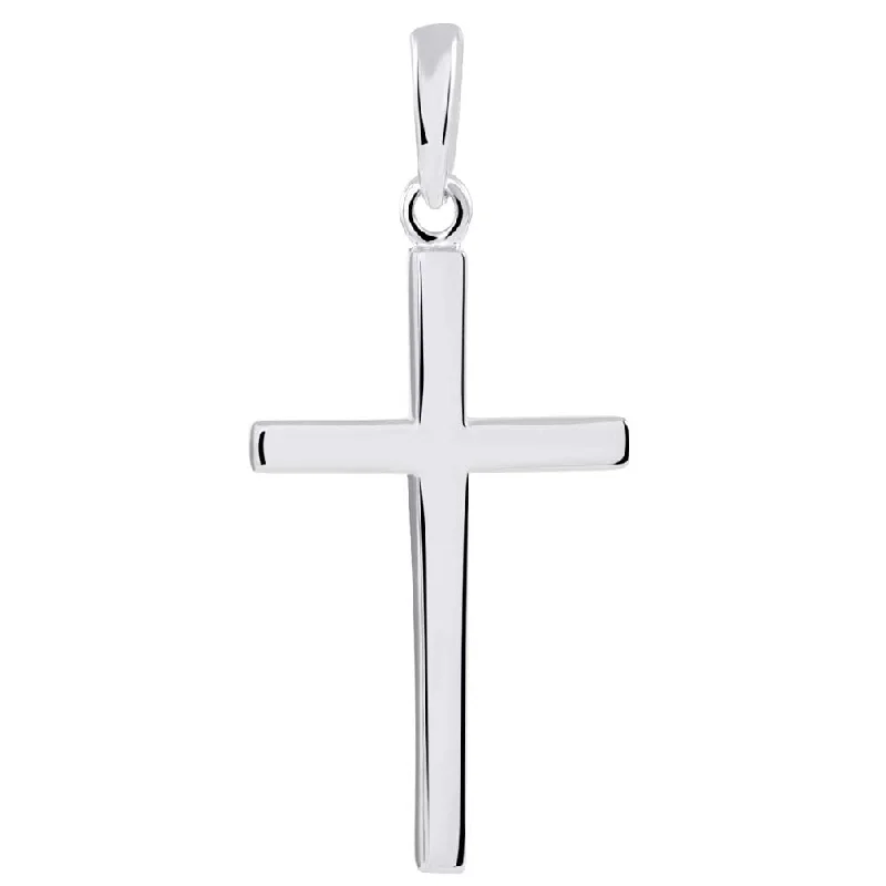 14k Solid White Gold Classic Plain Religious Cross Pendant