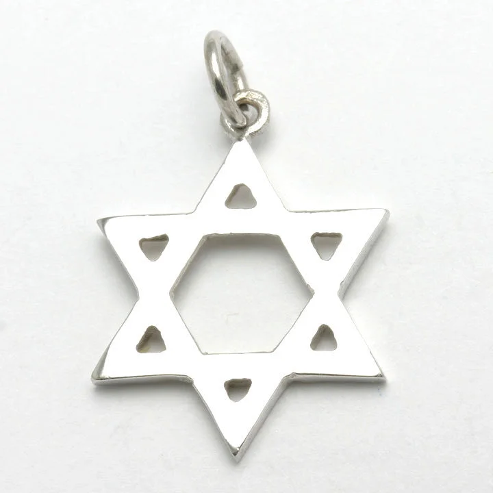 14k White Gold Solid Star of David Pendant