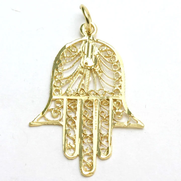 14K Yellow Gold Filigree Hamsa Hand Pendant