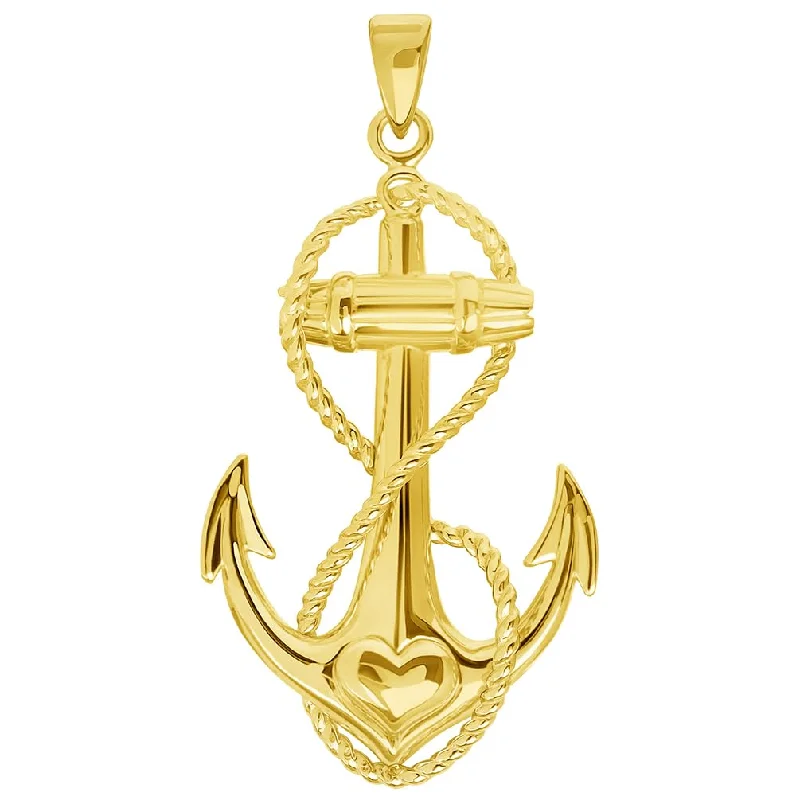 14k Yellow Gold Infinity Anchor Heart Pendant