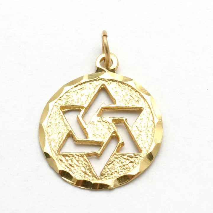 14k Yellow Gold Star of David Encircled Pendant