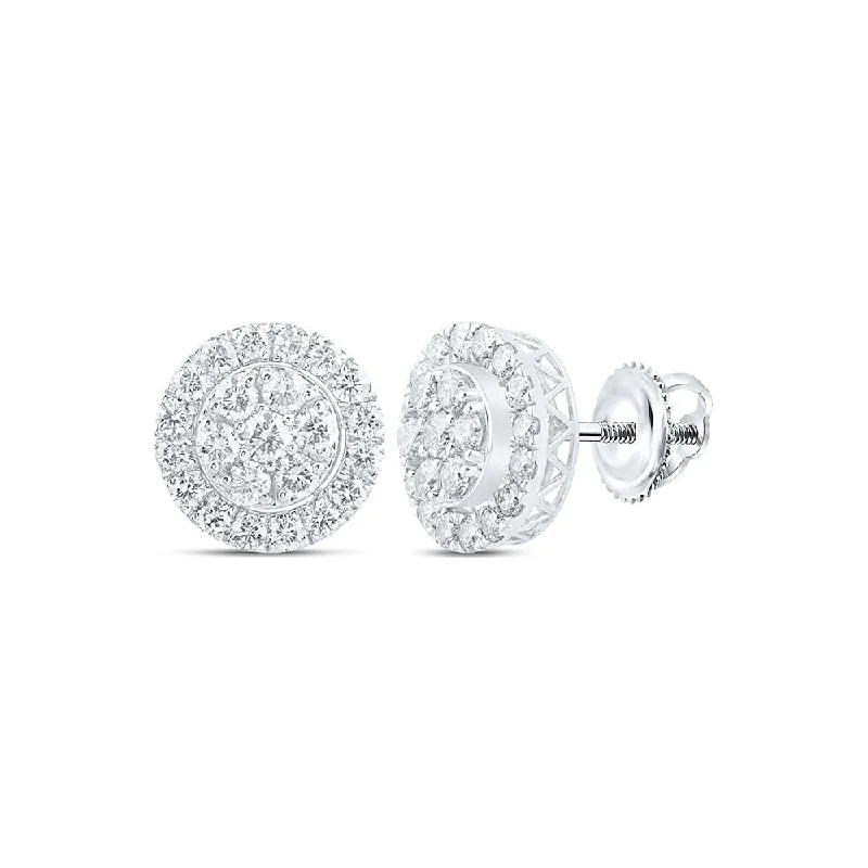 14kt White Gold Round Diamond Cluster Earrings 3-3/8 Cttw