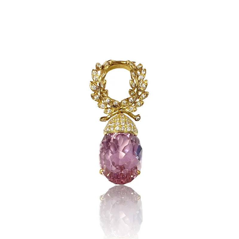 1970s 18KT Yellow Gold Diamond & Kunzite Pendant