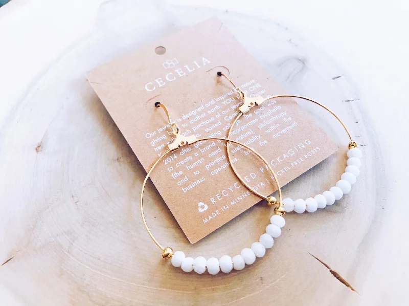 KB43 White Jade Gemstone Hoops