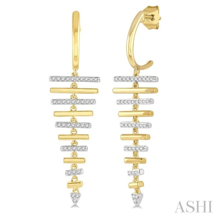 1/5 ctw Two Tone Parallel Bar Round Cut Diamond Fashion Earring in 10K Yellow & White Gold