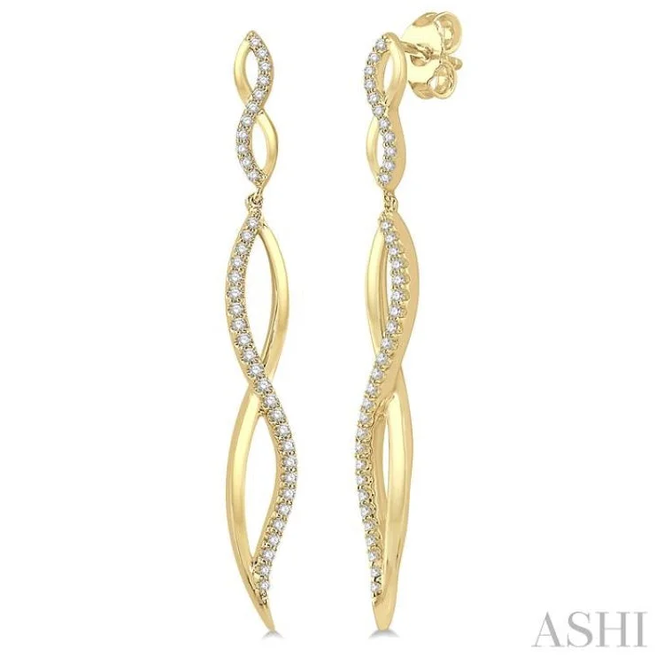 1/3 Ctw Climbing Stalk Round Cut Diamond Fashion Long Earrings in 14K Yellow Gold