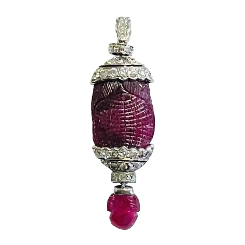 French Art Deco Platinum Unheated Burma Ruby & Diamond Pendant