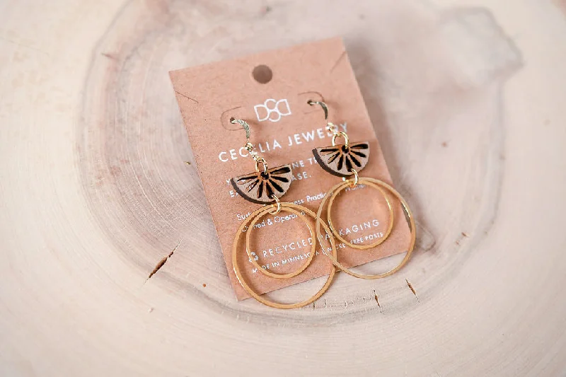 Double Boho Wood Hoop Earrings in Half Daisy