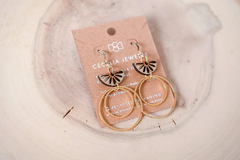 Double Boho Wood Hoop Earrings in Mandala