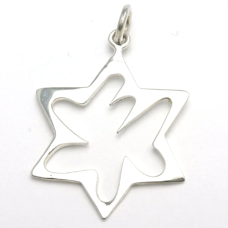 Sterling Silver Jewish Star of David Abstract Chai Pendant