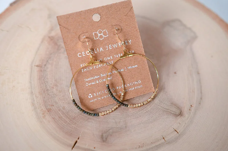 Boho Seed Bead Half & Half Hoop Earrings in Terra Cotta